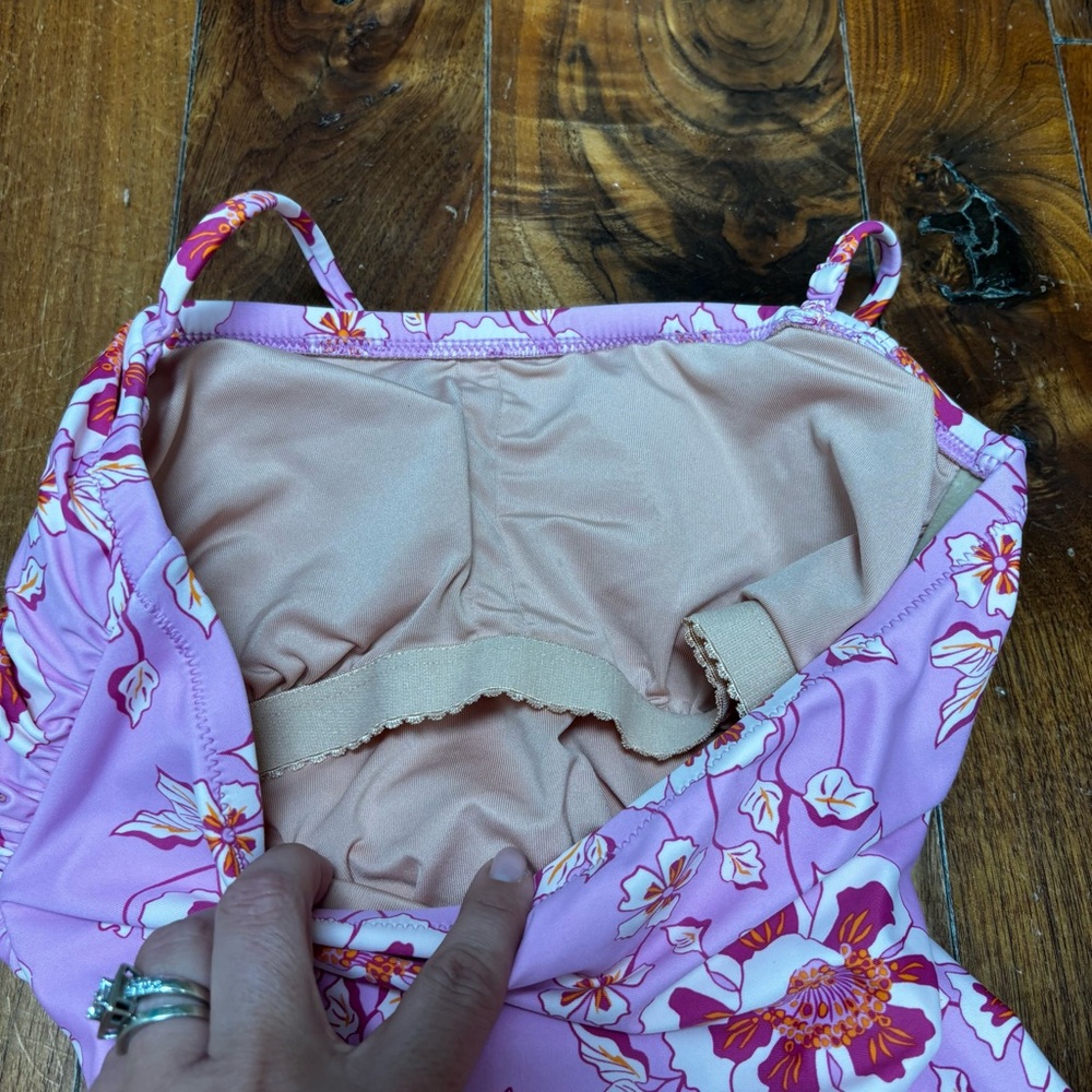 J.Crew Ruched bandeau one-piece in climbing pink floral 2 - Picture 7 of 10
